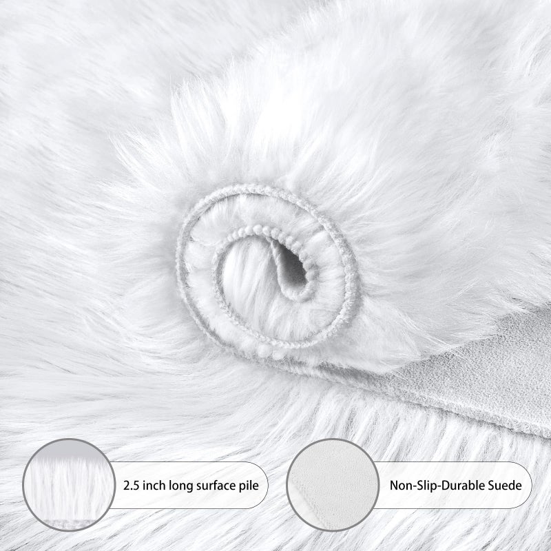 Ciicool Round Fur Fluffy Area Rug for Bedroom, White Faux Fur Rugs Furry Circle Rug for Kids Room, Cute Furry Nursery Carpet, Plush Shag Circular Rugs Floor Carpets for Teen Girl Room, 3x3 Ft - Image 4